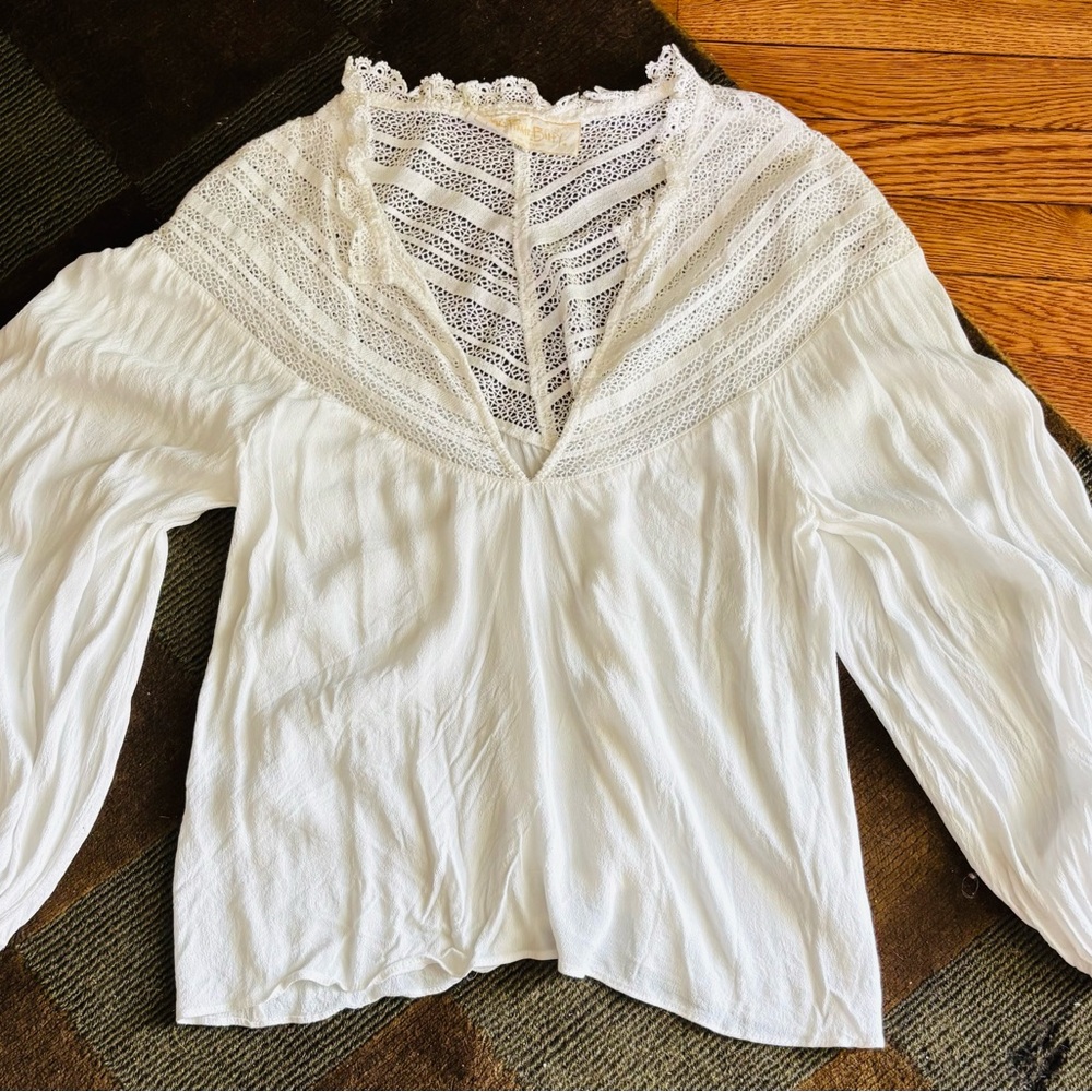 Jen's Pirate Booty White Ruffled Sleeve Blouse